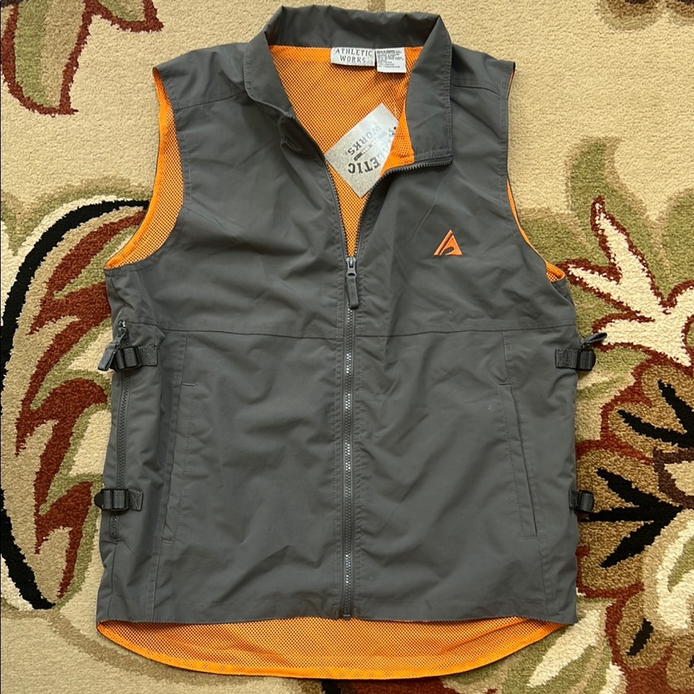 Full Zip Men’s Gray and Orange Lightweight Taslon Vest with Side Buckles